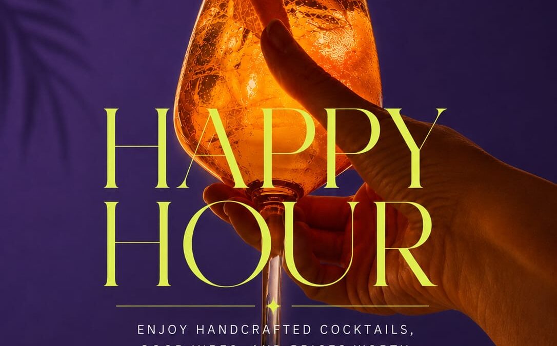 Happy hour poster for Indigo Vibe Cafe in Kilifi — every Friday 5pm to 7pm, cocktails 650 KSh
